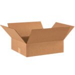 A MH-USA 14 x 12 x 3 flat corrugated box from the set of 25 per bundle is shown with its four flaps open against a white background.