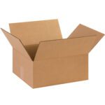 An MH-USA 14 x 12 x 6 corrugated box from a 25-pack stands with open flaps against a white background, showcasing its sturdy interior.
