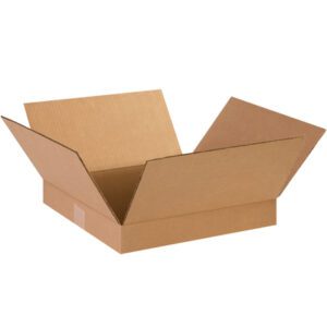 An open brown MH-USA 14 x 14 x 2 Flat Corrugated Box, from a bundle of 25, has its flaps folded outward and is displayed against a white background.