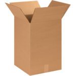 An open MH-USA 14 x 14 x 20 corrugated box, with outward-folded flaps, is displayed against a plain white background.