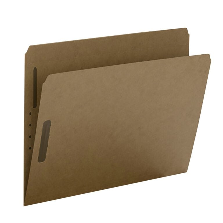 14813_01.jpg A Smead Fastener File Folder with 2 fasteners and a reinforced straight-cut tab at the top edge, showcasing its plain, textured Kraft surface against a white background.