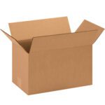 An open, large MH-USA 14 x 8 x 8 corrugated box with extended flaps is shown empty against a white background. Its plain brown surface suits various storage needs and it’s available in convenient bundles of 25.