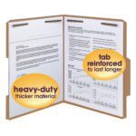 Image of a Smead Fastener File Folder with 2 fasteners, 2/5-cut tab right of center, crafted from durable Kraft material to hold pages and graphs. Available in letter size, 50 per box (14882).