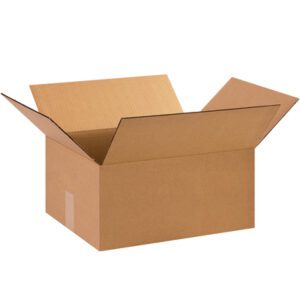 The MH-USA 15 x 13 x 7 corrugated box, part of a 25-bundle pack, sits open with its flaps revealing an empty interior against a plain white background.