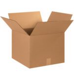 A 15 x 15 x 12 corrugated MH-USA box with flaps open, shown on a white background.