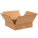 An open MH-USA 15 x 15 x 3 flat corrugated box with flaps outward against a white background, providing sturdy packaging and protection, ideal for sets of 25 per bundle.