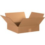 An MH-USA 15 x 15 x 4 flat corrugated box from a bundle of 25, crafted from brown cardboard, is displayed open with flaps spread outward against a white background, highlighting its sturdy design.