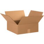 An open brown MH-USA 15 x 15 x 6 flat corrugated box, showcasing its empty interior, sits against a plain white backdrop. It highlights the sturdy design of the product, sold as part of the 25/Bundle collection.