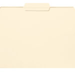 A Smead file folder, legal size and manila-colored, stands upright against a plain white background. Its reinforced 1/3-cut centered tab is blank, exuding simplicity. Ideal for organization, it comes in boxes of 100 (15336), perfect for streamlining your filing needs.