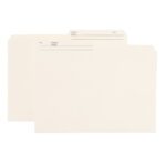 Two ivory Smead Reversible File Folders (15348) with 1/2-cut right printed tabs show No and Name in English and French, slightly overlapping on a white background.