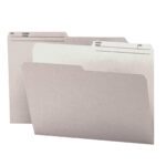 Two gray Smead Reversible File Folders, 1/2-Cut Tab, Legal Size (15363), labeled Name and No., appear slightly fanned out and empty against a plain white background, perfect for bulk organization with options available 100 per box.