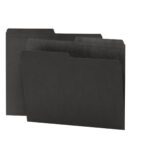 Two Smead Reversible File Folders, black and legal-size, are displayed upright against a white background. The folders, part of the 100 per Box (15364) set, feature 1/2-cut tabs for easy labeling, with one slightly overlapping the other.