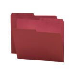 Two maroon Smead Reversible File Folders (1/2-cut tabs, legal size) stand upright against a white background, one slightly ahead of the other.