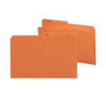 The Smead Reversible File Folders, legal-size and orange, have a 1/2-cut tab with lines for Name and No. at the top left. They come in packs of 100 per box (15370) and are great for organizing documents.