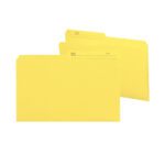 Two Smead Reversible File Folders, legal size and yellow, are side by side with labeled spaces for Name and No. at the top. These slightly overlapping folders provide organized convenience for any workspace—perfect when purchasing 100 per box (15374).