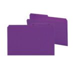 Two Smead Reversible File Folders, 1/2-cut tabs and legal size, stand with one in front of the other. The front folder has printed lines for labeling while both offer seamless organization against a plain white background.