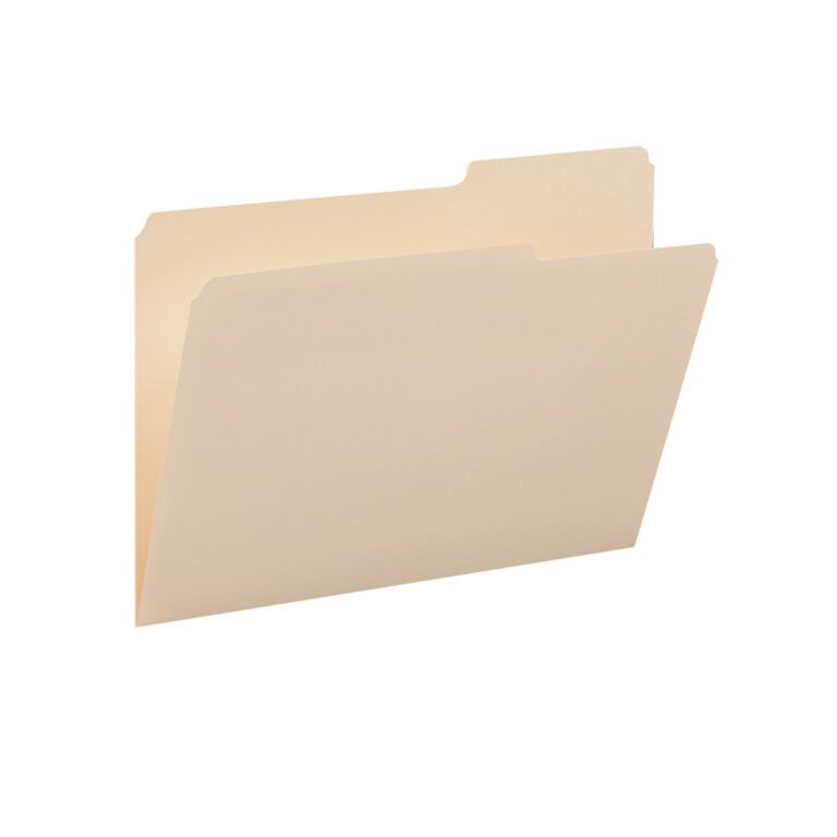 15385.jpg A slightly open Smead File Folder, expertly isolated on a white background, displays its 2/5-cut tab right position for easy labeling. This beige legal-size folder ensures all your organizational needs are met with elegance and style.