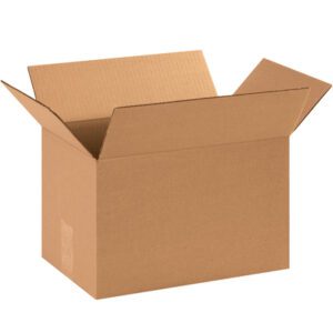 An MH-USA 15 x 8 x 8 corrugated box stands against a white background with flaps partially open. This durable box, sold in bundles of 25, is ideal for diverse packing needs.