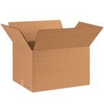 The image displays an MH-USA 16 x 12 x 10 corrugated box, part of a bundle of 25, with flaps unfolded and upright against a plain white backdrop.