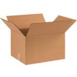 An open, empty MH-USA 16 x 13 x 10 Corrugated Box with extended flaps, set against a plain white background.