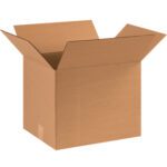 An open MH-USA 16 x 13 x 13 corrugated box with flaps extended rests against a white backdrop, showcasing its plain brown design. Perfect for bulk needs, these standard packaging boxes are available in a convenient 25/Bundle pack.