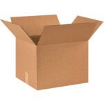 An open-flapped plain brown MH-USA 16 x 14 x 12 corrugated box, from a 25/bundle pack, sits on a white background, showcasing versatility.