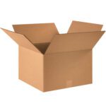 An open MH-USA 16 x 16 x 10 corrugated box with flaps raised against a plain white background showcases its sturdiness for packing or storage, available in 25 per bundle.