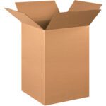 A large open MH-USA 16 x 16 x 26 tall corrugated box from a 10/bundle, with extended flaps, stands upright against a plain white background, showcasing its reliable design.