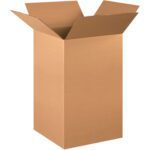 An MH-USA 16 x 16 x 30 tall corrugated box from the 10/Bundle stands open with flaps extended on a plain white background.