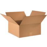 The MH-USA 16 x 16 x 7 Corrugated Boxes (25/Bundle) are shown open with flaps outward on a white background, highlighting their sturdy structure and natural brown hue.
