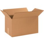 A pristine, open cardboard box with outward-facing flaps sits against a white background. Its part of the MH-USA 17 x 10 x 10 Long Corrugated Boxes (25/Bundle).