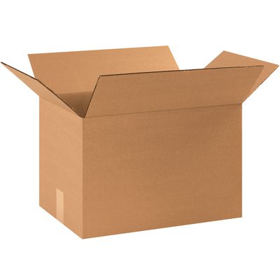 171111.jpg An open MH-USA 17 1/4 x 11 1/4 x 11 1/2 corrugated box from the 25/Bundle set contrasts the white background with its brown surface, highlighting its spacious, empty interior.