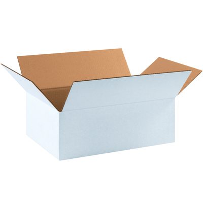 17116W.jpg An open MH-USA 17 1/4 x 11 1/4 x 6 white corrugated box with brown interior flaps, displayed against a plain white background, is empty with partially folded flaps. Available in bundles of 25 for all your packaging needs.