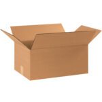 The MH-USA 17 1/4 x 11 1/4 x 8 corrugated box, part of a bundle of 25, stands open with flaps extended on a white background, highlighting its sturdy design ideal for shipping or storage.