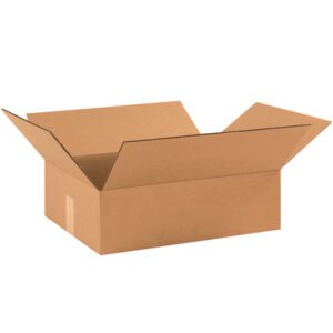 An open, empty MH-USA 17 x 13 x 5 Flat Corrugated Box from a bundle of 25, shown with flaps spread outwards against a plain white background.