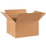 An open MH-USA 17 x 14 x 10 corrugated box from a bundle of 25, with its flaps extended, rests against a plain white background.