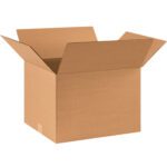 An MH-USA 17 x 14 x 12 corrugated cardboard box, empty with slightly spread outward flaps, rests on a plain background. Made from durable brown material, its perfect for packaging and shipping and comes in bundles of 25.