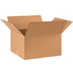 The MH-USA 17 x 14 x 9 corrugated box, part of a convenient 25/bundle offer, is displayed open with flaps extended outward against a plain white background.