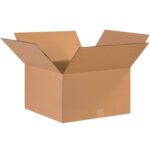 An MH-USA 17 x 17 x 10 corrugated box with open flaps sits against a white background; its sold in bundles of 25.