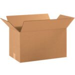 An MH-USA 18 x 10 x 10 corrugated box from a 25/bundle, open with flaps outstretched against a white background.