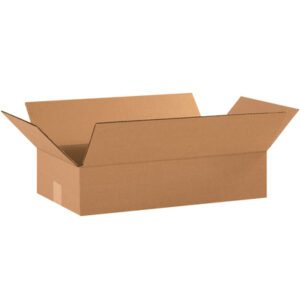 An open MH-USA 18 x 10 x 4 flat corrugated box from the 25/bundle set is displayed on a white background, highlighting its sturdy design.