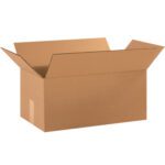 Set against a pristine white background, the unfolded MH-USA 18 x 10 x 8 Corrugated Boxes showcase their extended flaps ready for use. Each sturdy box comes bundled in sets of 25, perfect for efficient packing and shipping.