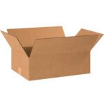 A brown MH-USA 18 1/2 x 12 1/2 x 6 corrugated box with open flaps sits against a white background, showcasing its depth and empty capacity. Ideal for versatile packaging needs, this product is sold in bundles of 25.