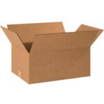 An MH-USA 18 1/2 x 12 1/2 x 8 corrugated box from the bundle of 25 stands with its flaps upright against a plain white background.