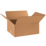 A bundle of 20 MH-USA 18 x 14 x 8 corrugated boxes, each open with extended flaps, is shown against a plain white background.