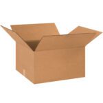 An open MH-USA 18 x 16 x 10 corrugated box, part of a 20-piece bundle, rests with its flaps extended on a white background.
