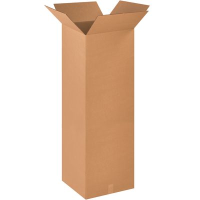 181848.jpg A tall MH-USA 18 x 18 x 48 corrugated cardboard box stands upright, showcasing its plain brown texture and robust design on a white background, sold in convenient bundles of ten.