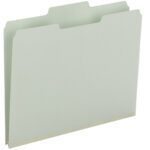 The Smead Pressboard File Folder (18230), featuring 1/3-cut tabs and a 1 expansion in gray/green, is displayed upright against a white background. Perfect for organization, each box holds 25 legal-size folders.