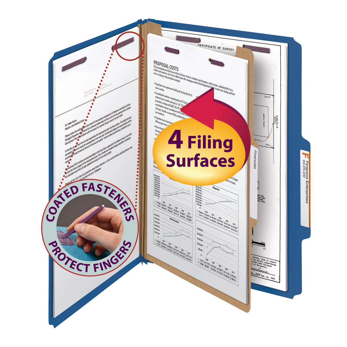 Smead Pressboard Classification File Folder with SafeSHIELD? Fasteners, 1 Divider, 2" Expansion, Legal Size, Dark Blue (18732)