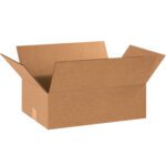 A brown cardboard box, all flaps raised, resembling the MH-USA 19 x 13 x 6 Flat Corrugated Boxes (25/Bundle), set against a plain white background.